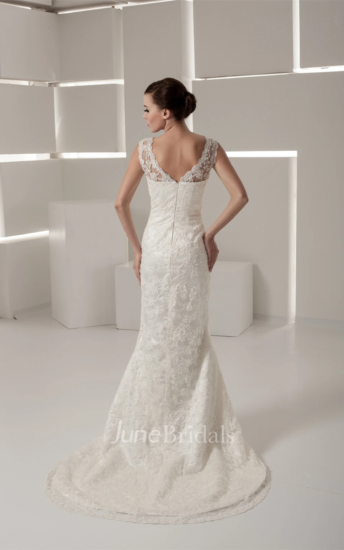 Caped-Sleeve V-Neck Mermaid Dress with Lace and Beading