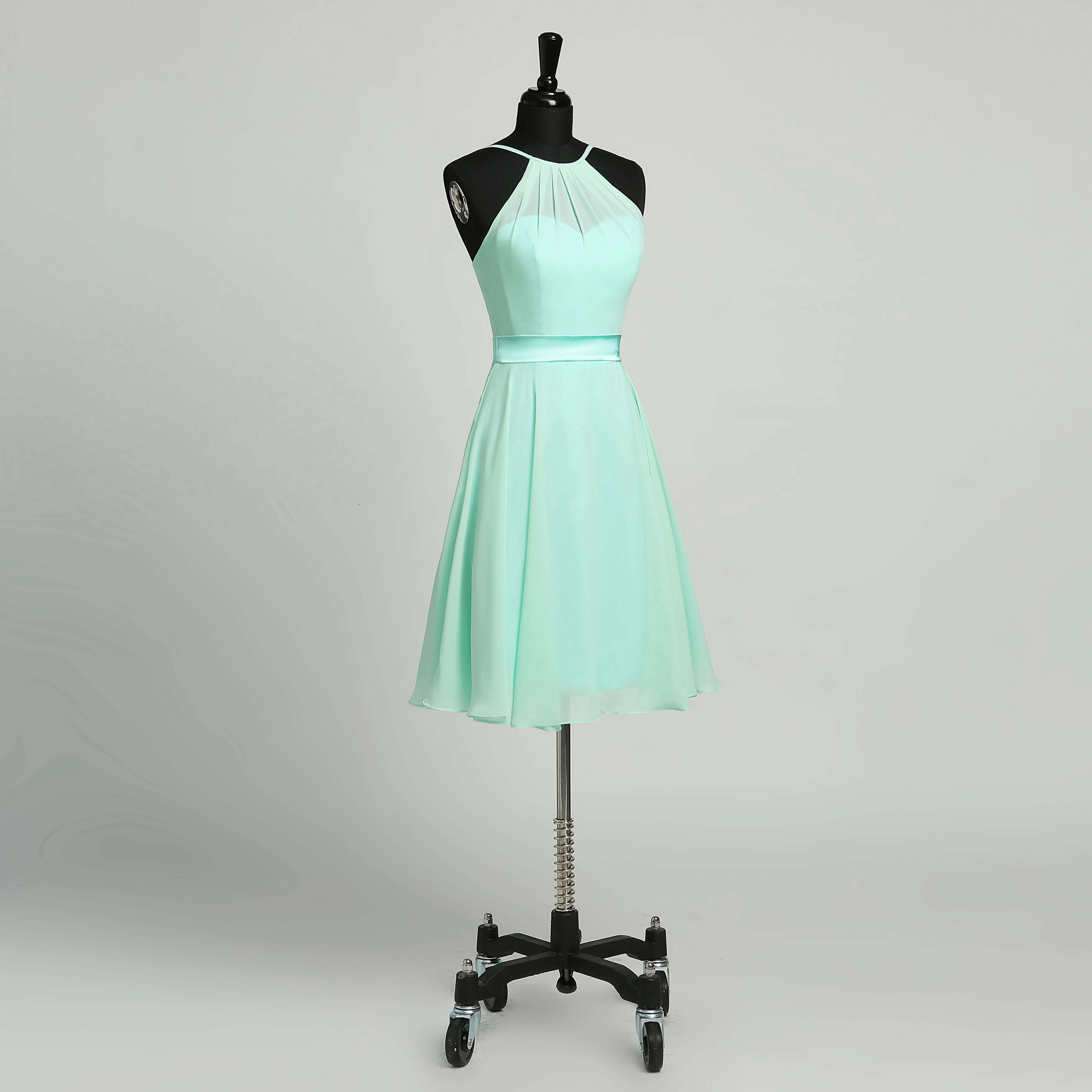 Sheath Halter Chiffon Simple Short Mini Sleeveless Zipper Straps Dress