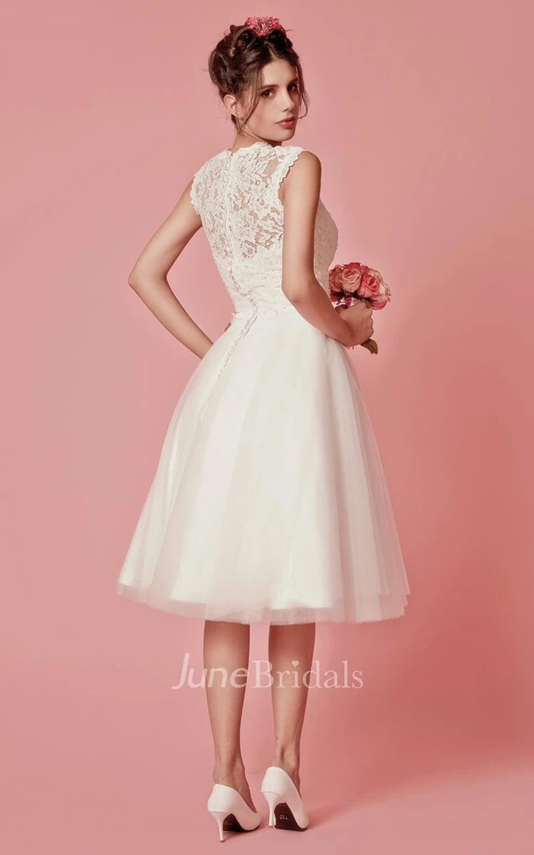 Cap Sleeved A-Line Knee Length Wedding Dress With Jacket