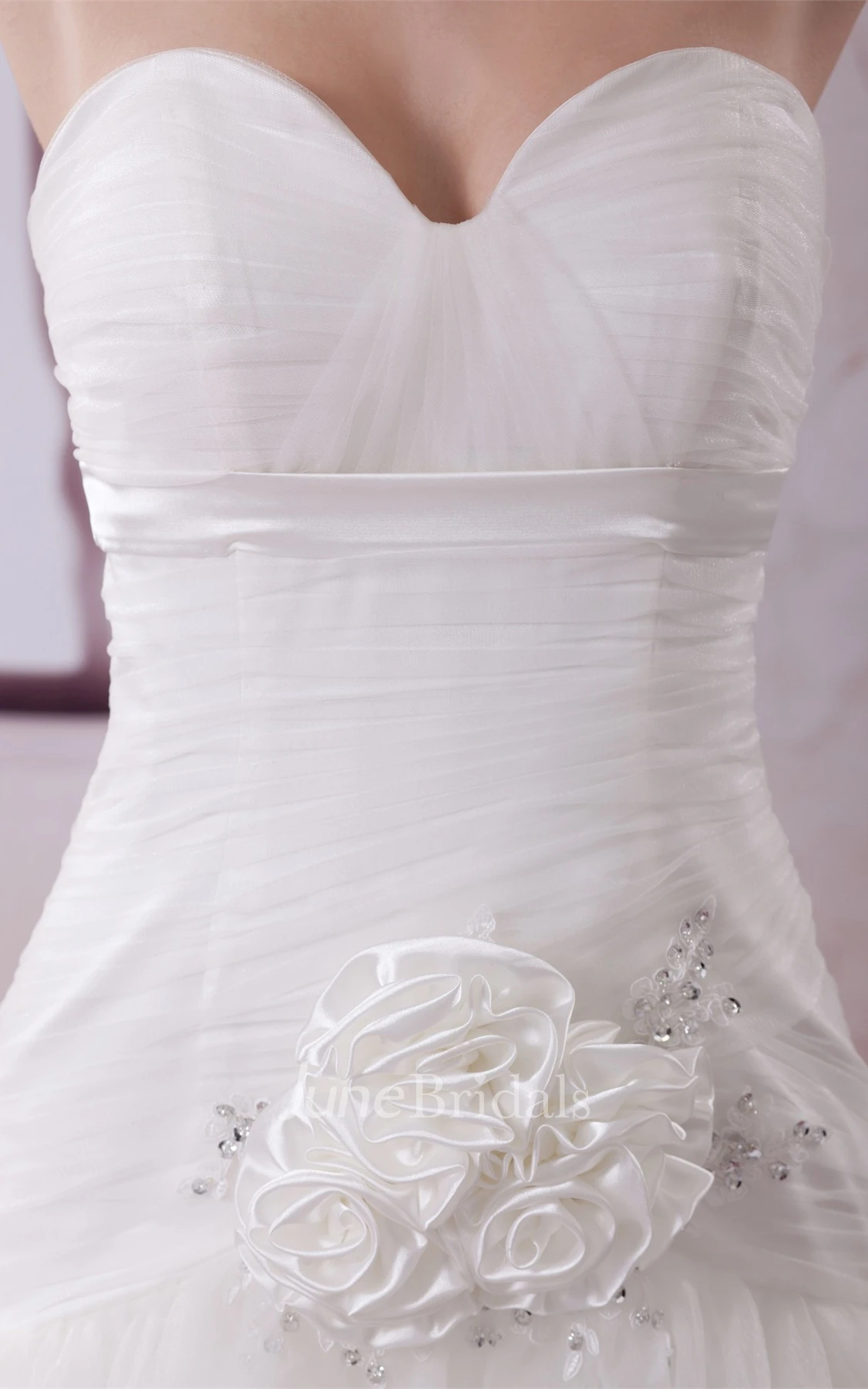 Sweetheart Tulle A-Line Gown with Flower and Ruching