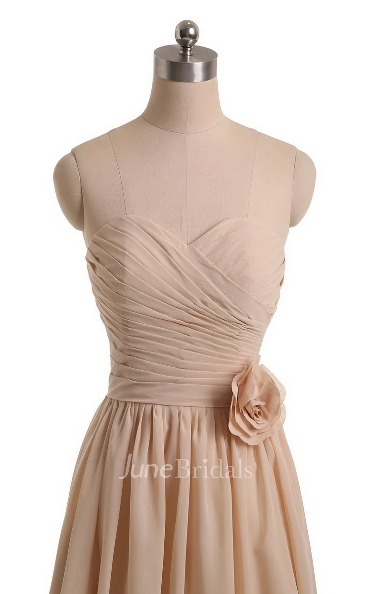 Sweetheart A-line Short Chiffon Dress With Flower