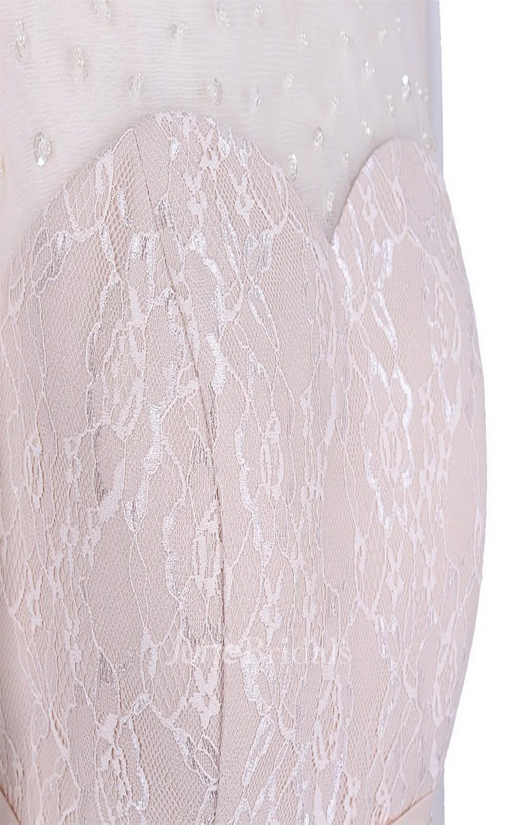 3 4 Sleeve Chiffon Dress With Embroidered Bodice