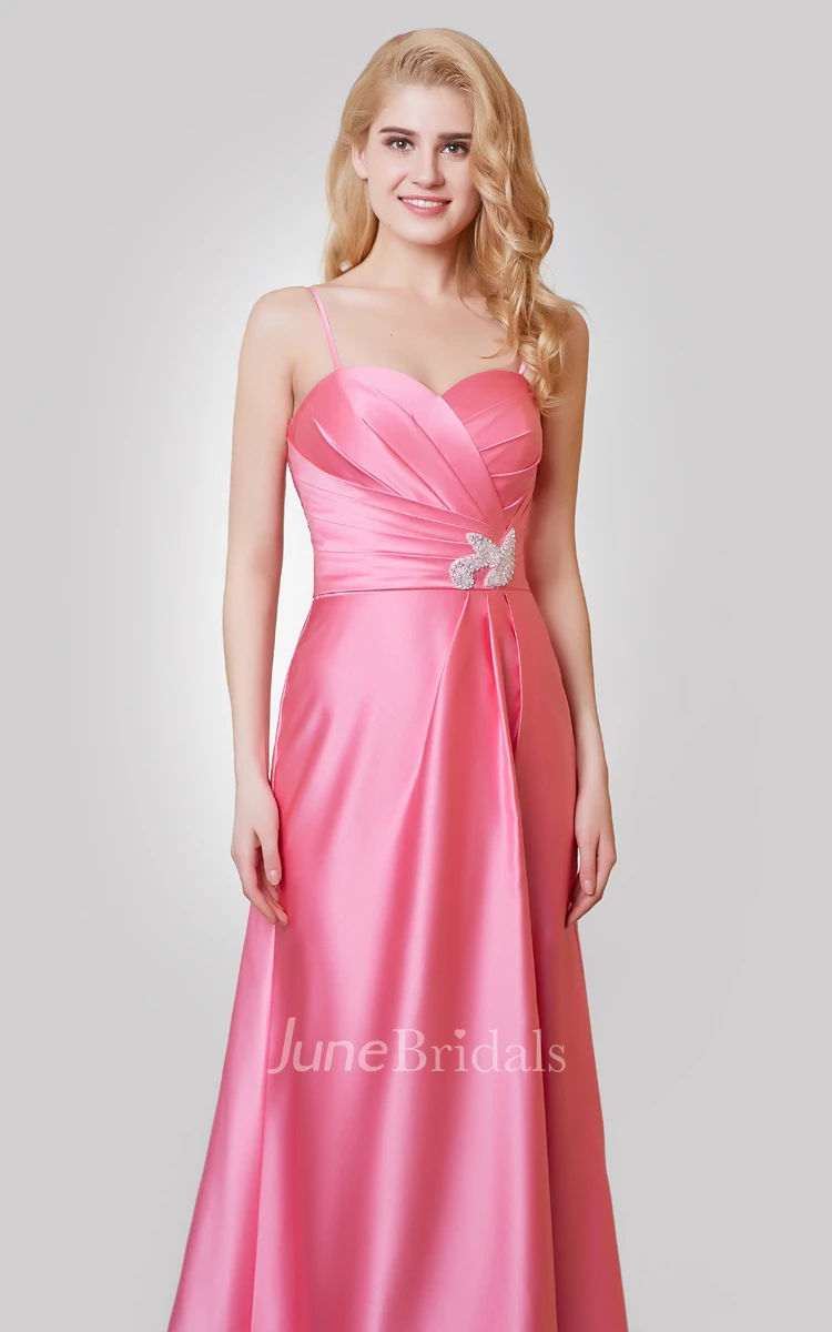 Sweetheart A-line Long Satin Dress With Ruching