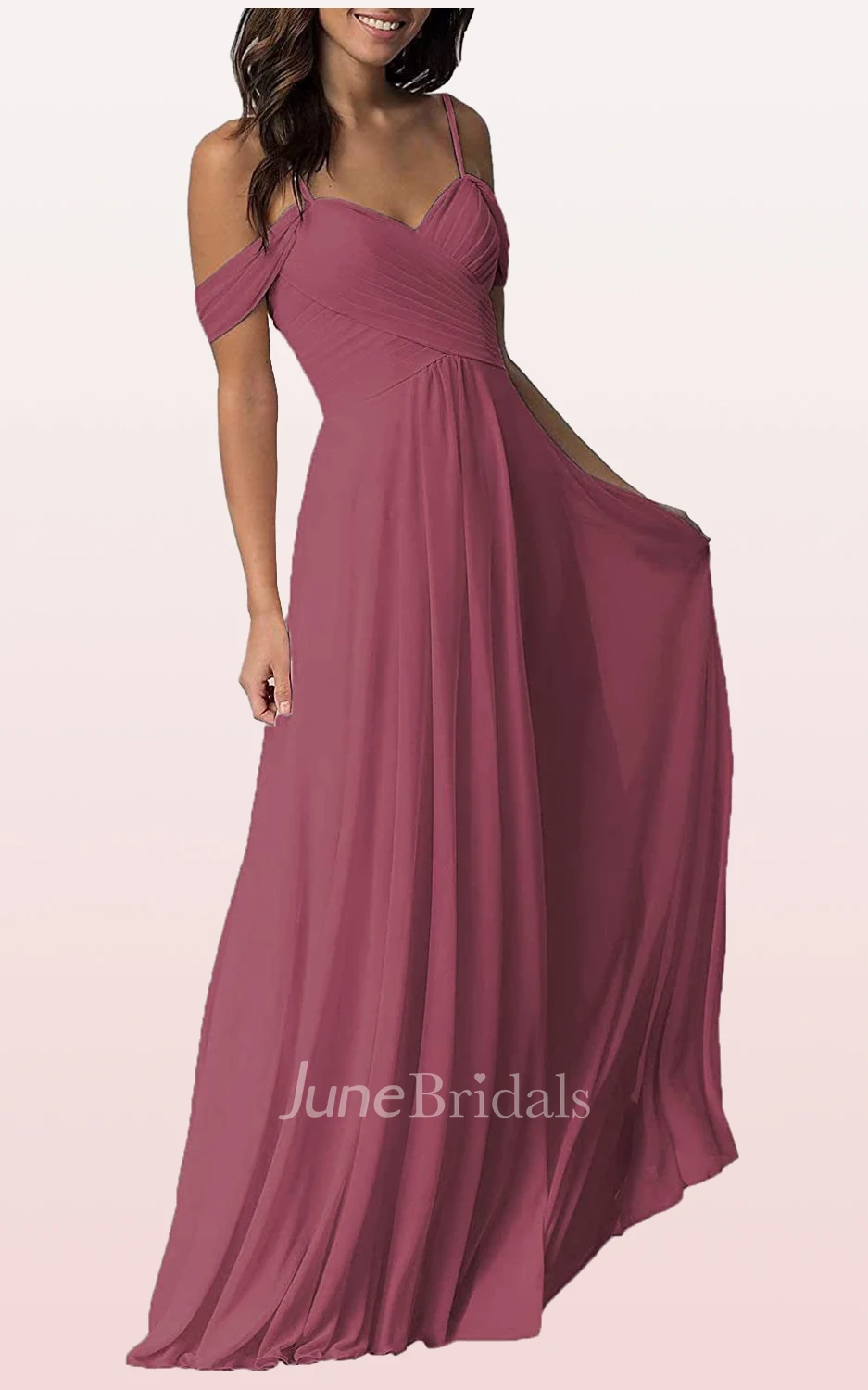 Elegant A Line Off-the-shoulder Chiffon Sleeveless Bridesmaid Dress