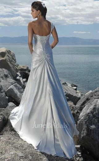 Trumpet Mermaid One Shoulder Sweep Brush Train Elastic Woven Satin Wedding Dress