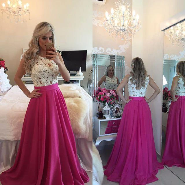 Modern Illusion Chiffon A-line Prom Dress Lace Pearls