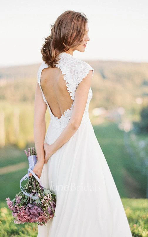 Boho Lace Floor-Length Cap Dress With Keyhole Back
