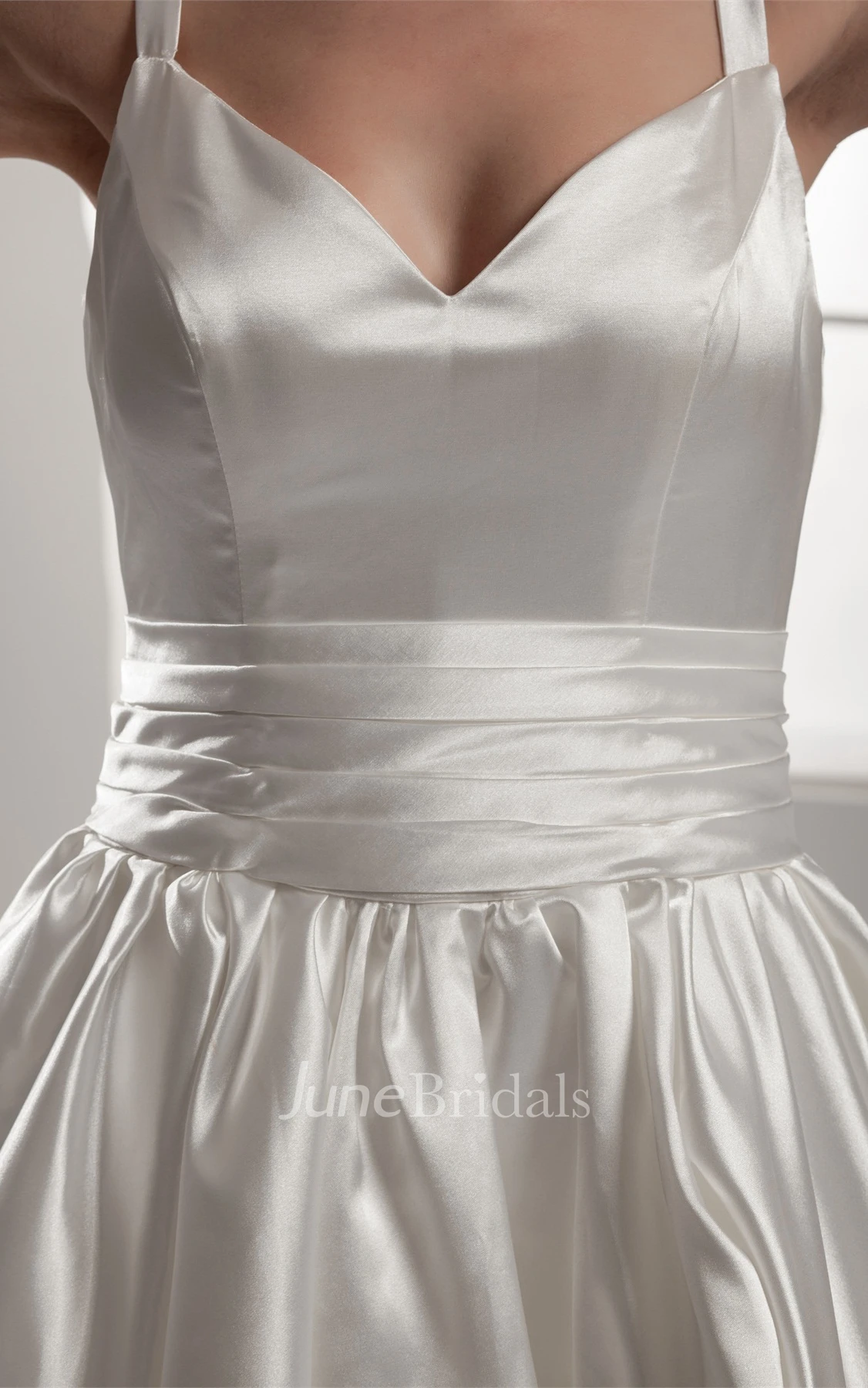 Strapped Pick-Up A-Line Gown with Ruching and Corset Back