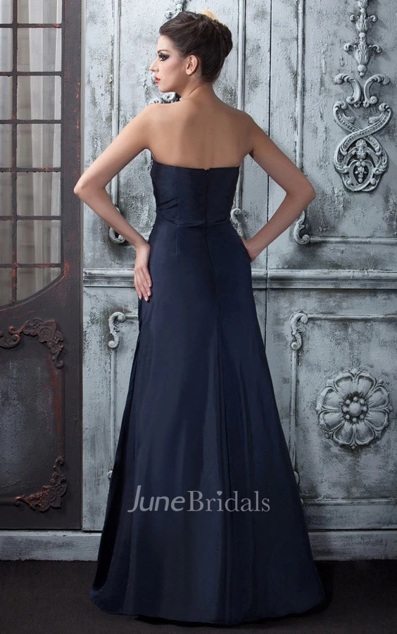 Satin Strapless Floor-Length Dress With Beading
