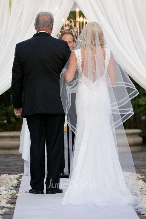 Sweep Length Simple Long Tulle Bridal Veil