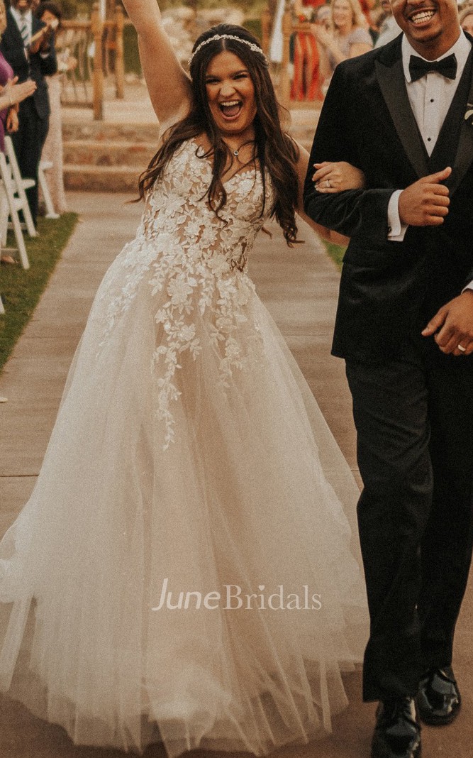 Elegant A Line V-neck Tulle Sleeveless Wedding Dress with