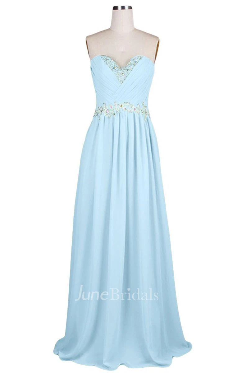 Sweetheart Pleated Beaded A-line Gown With Lace-up Back