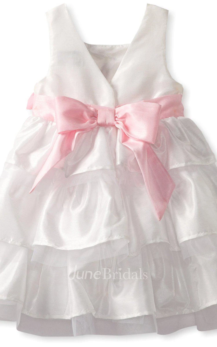 Sleeveless Square-neck A-line Tiered Dress With Belt