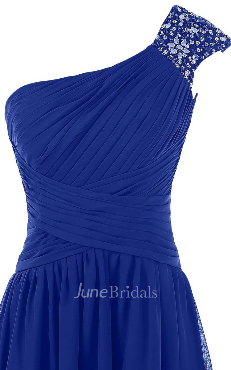 One-shoulder Basque Waist Dress With Crystal Embellishments