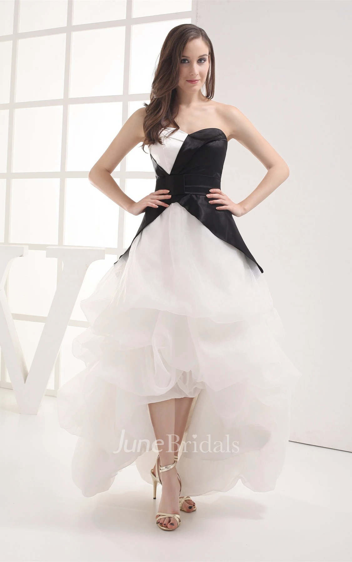 Black-And-White High-Low Dress with Tiers and Ruffles
