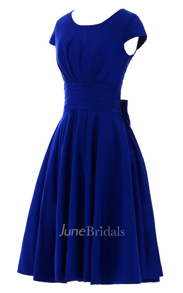 Scoop-neck Short-sleeve Fuffle A-line Bridal Dress