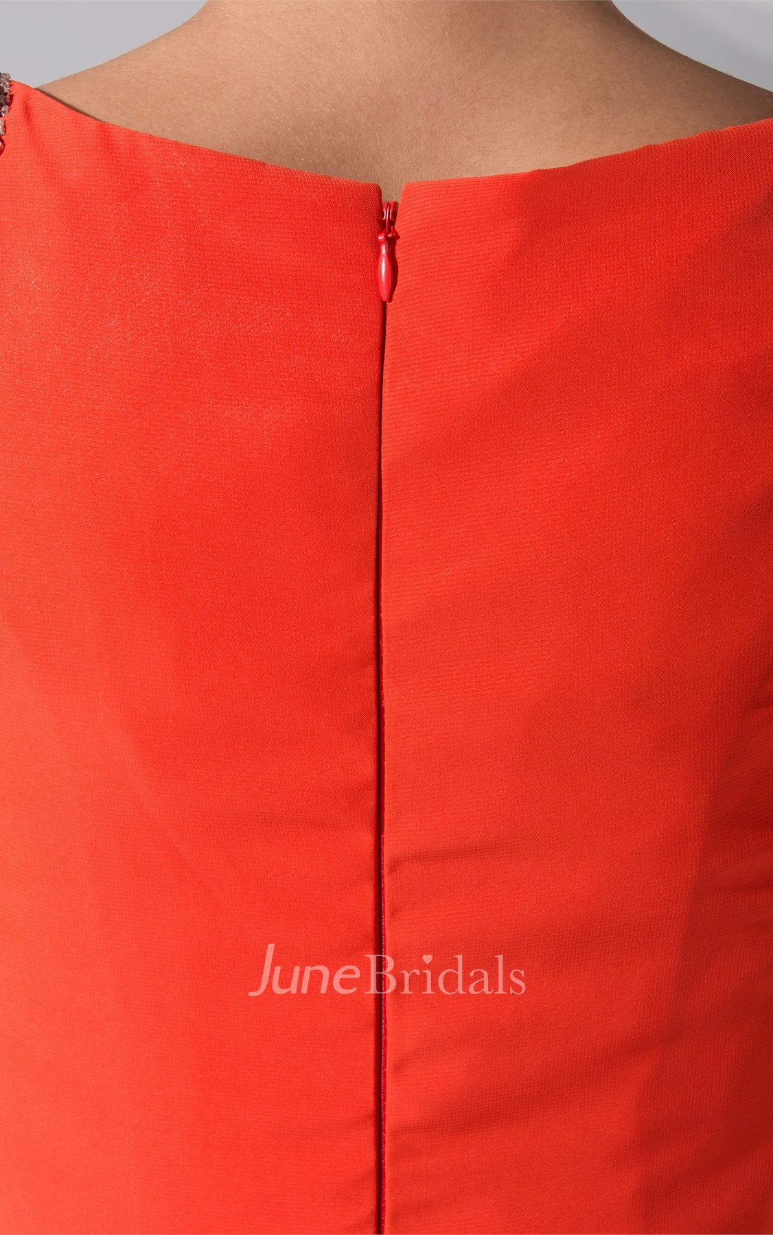 Half-Sleeve V-Neck Ruched Gown with Side Draping and Brush Train