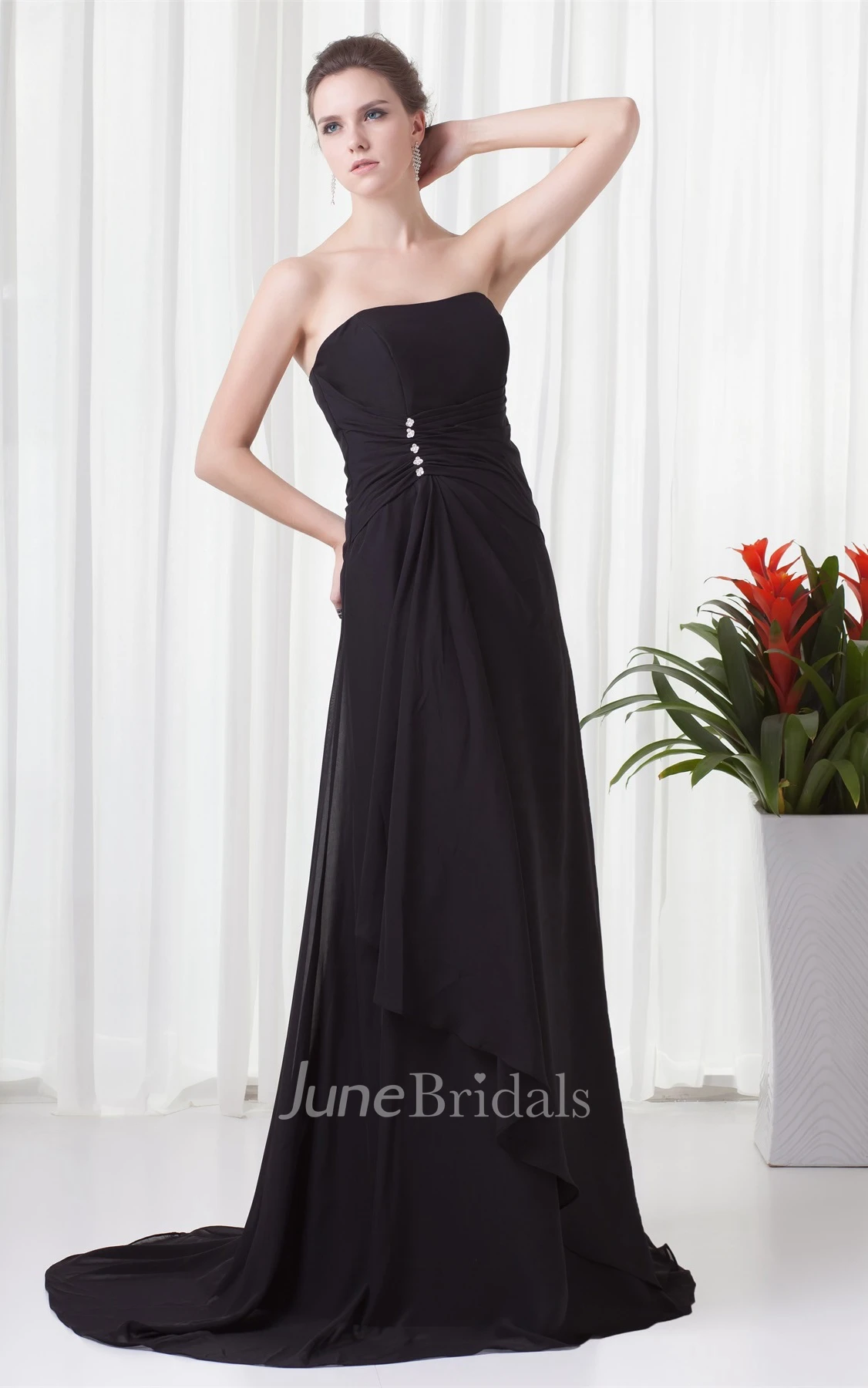Strapless Chiffon Floor-Length Gown with Draping and Sweep Train