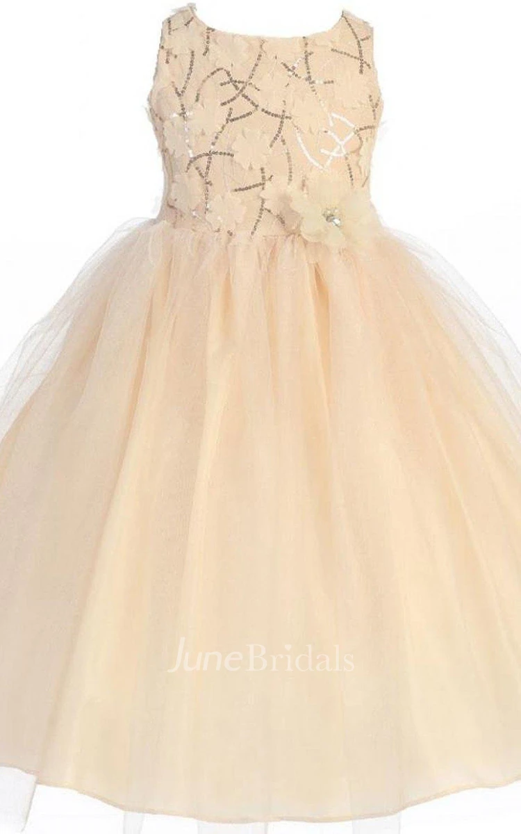 Sleeveless Scoop-neck A-line Dress With Appliques