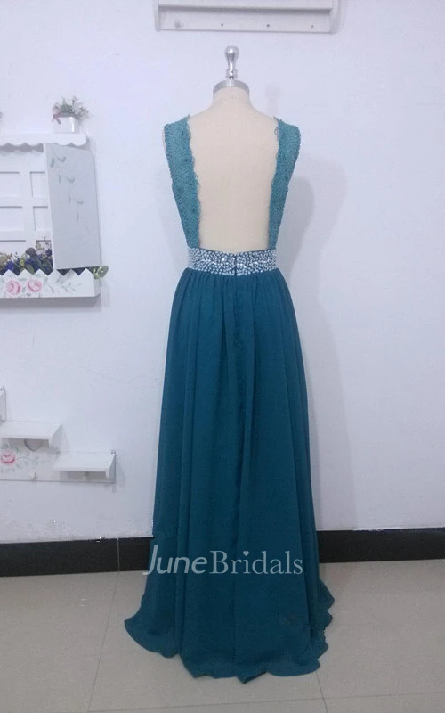 V-neck Sleeveless A-line Chiffon With Open Back