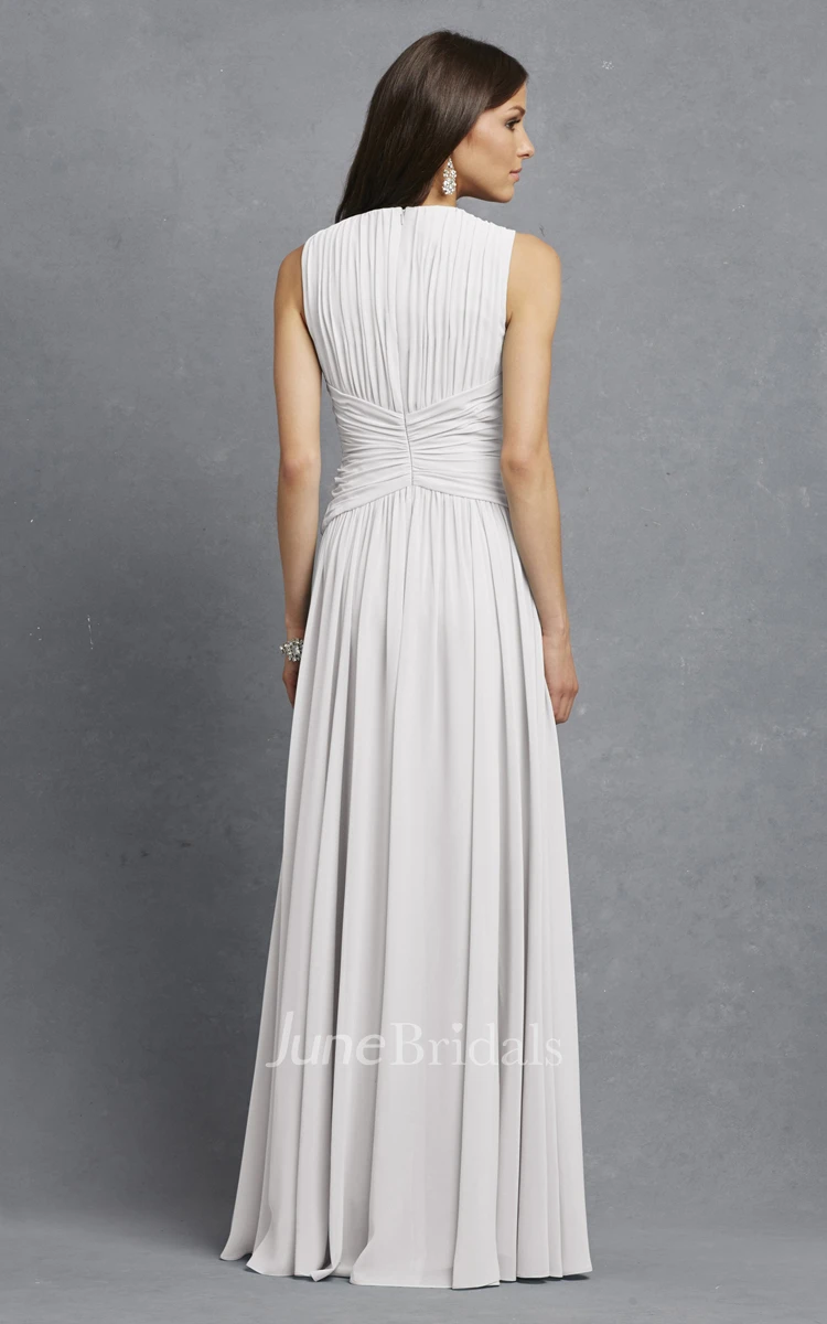 Sleeveless Chiffon V-Neck Dress With Crisscross Ruching