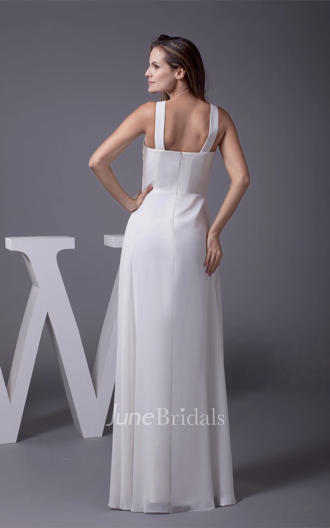Strapless V-Neck A-Line Floor-Length Dress with Side Draping and Flowered Beadings