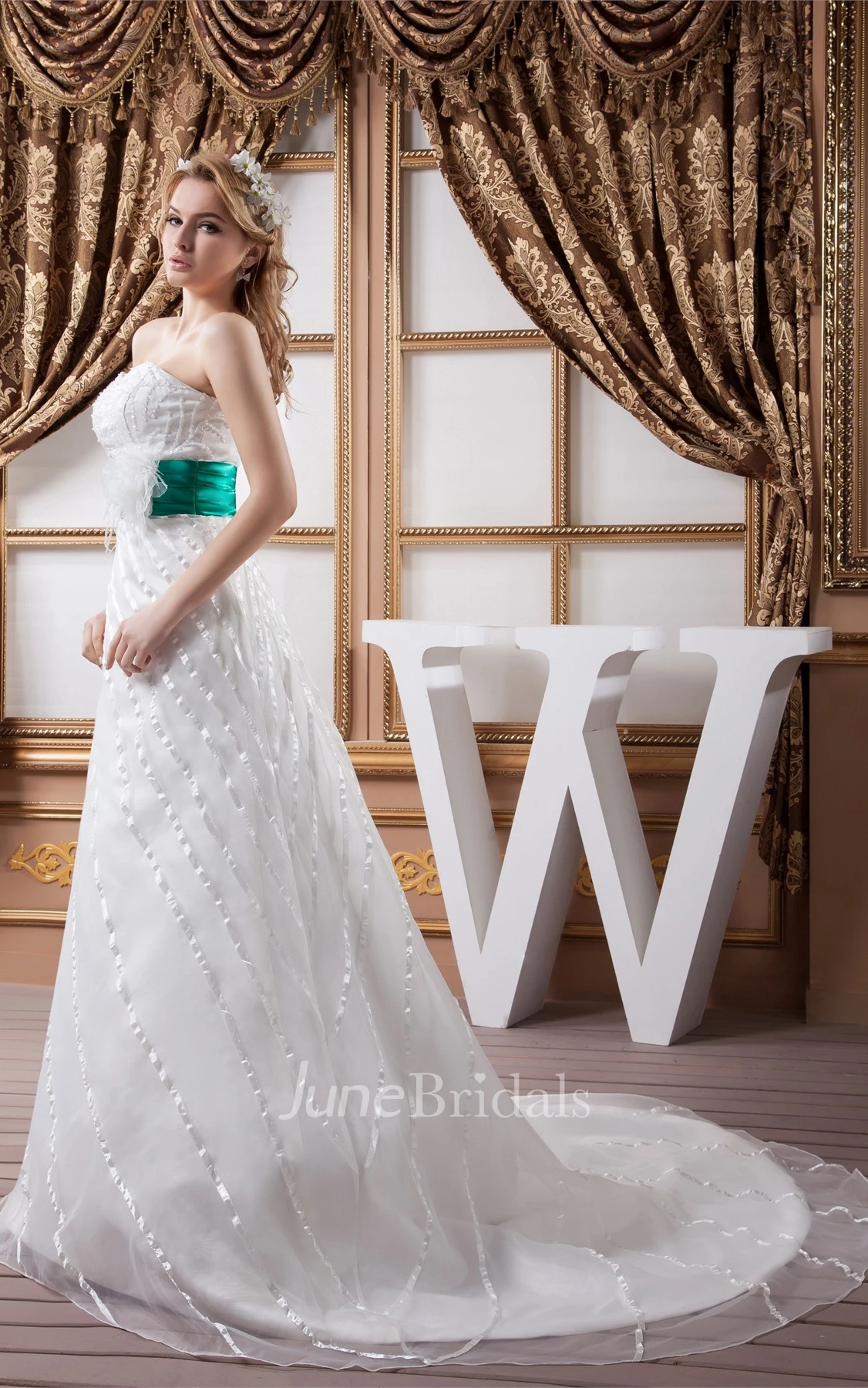 Sweetheart A-Line Maxi Gown with Flower and Beaded Top