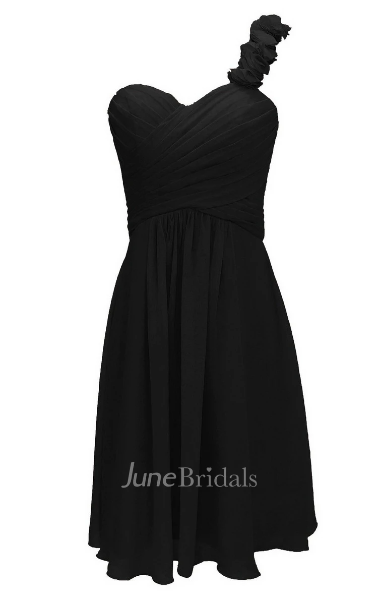 Floral One-shoulder Ruched Short Dress With Lace-up Back