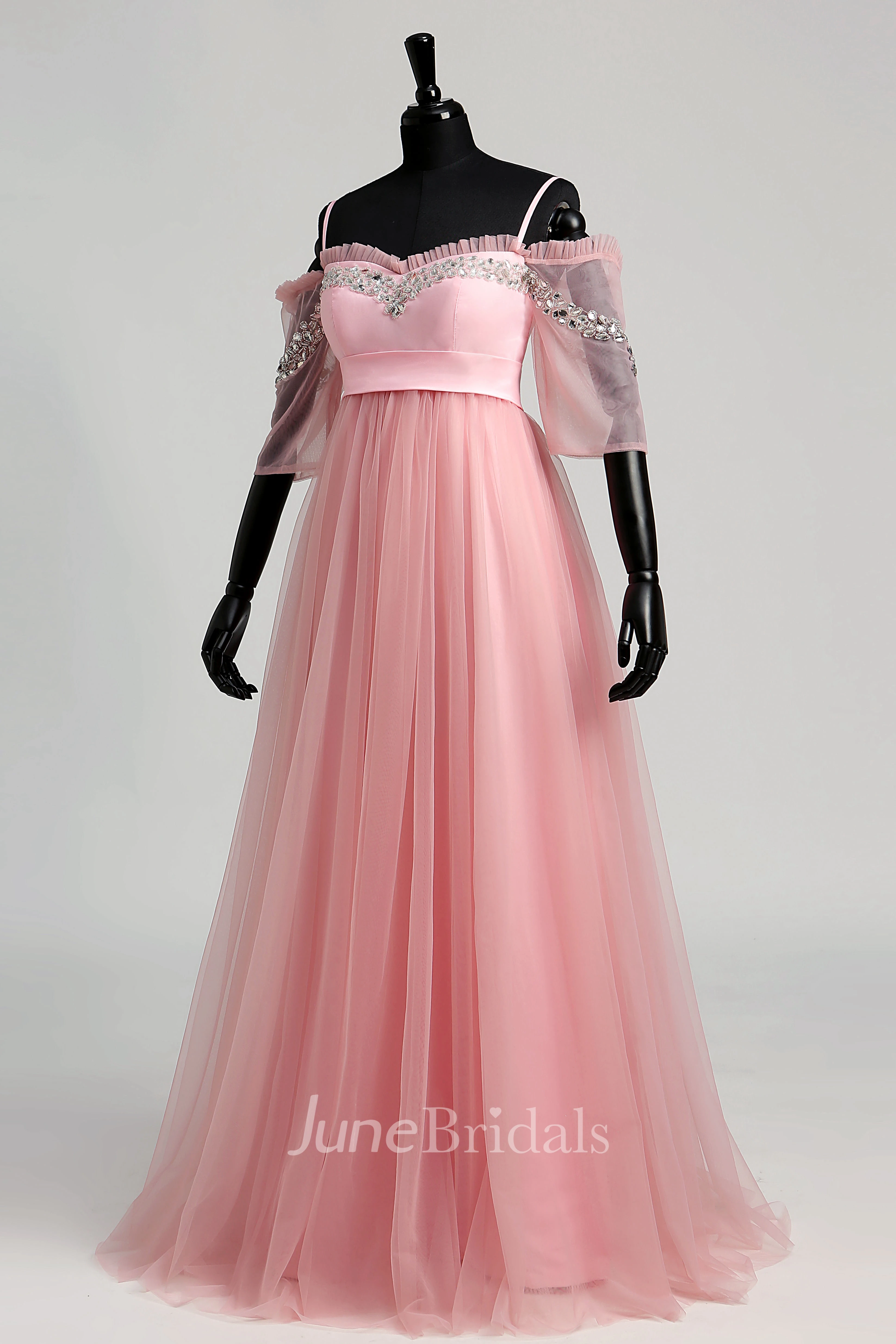 Off-the-sholder Sequined A-line Half Sleeve Dress