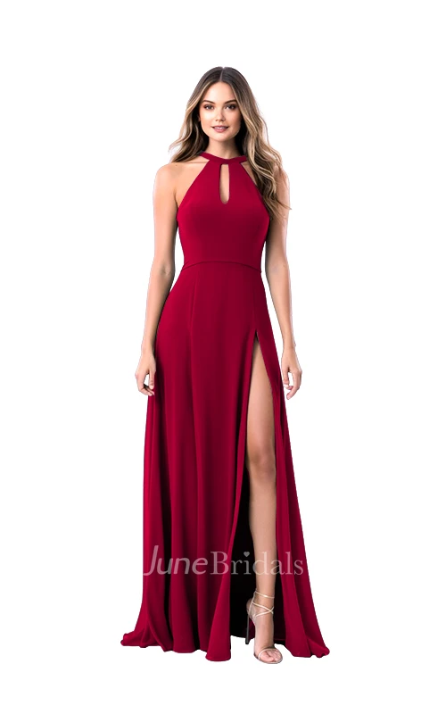 Ethereal A-Line Halter Chiffon Bridesmaid Dress with Split Front