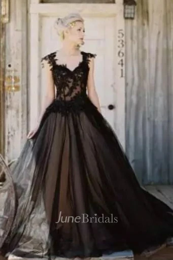 Ball Gown Straps Lace Tulle Floor-length Sleeveless Wedding Dress with Straps Back