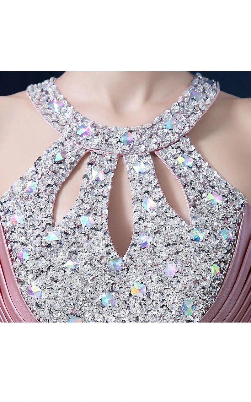 Sleeveless A-line Long Dress with Keyholes and Pleats