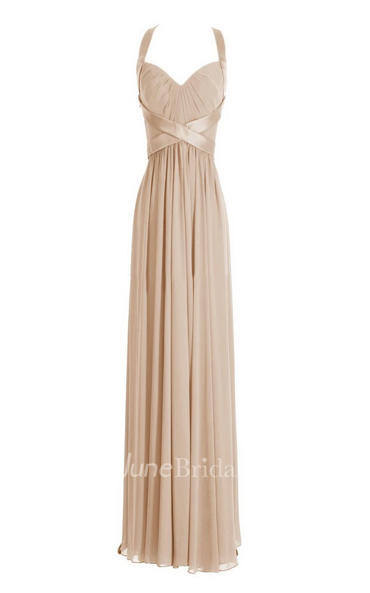 Sleeveless Empire Long Chiffon Crisscross Dress