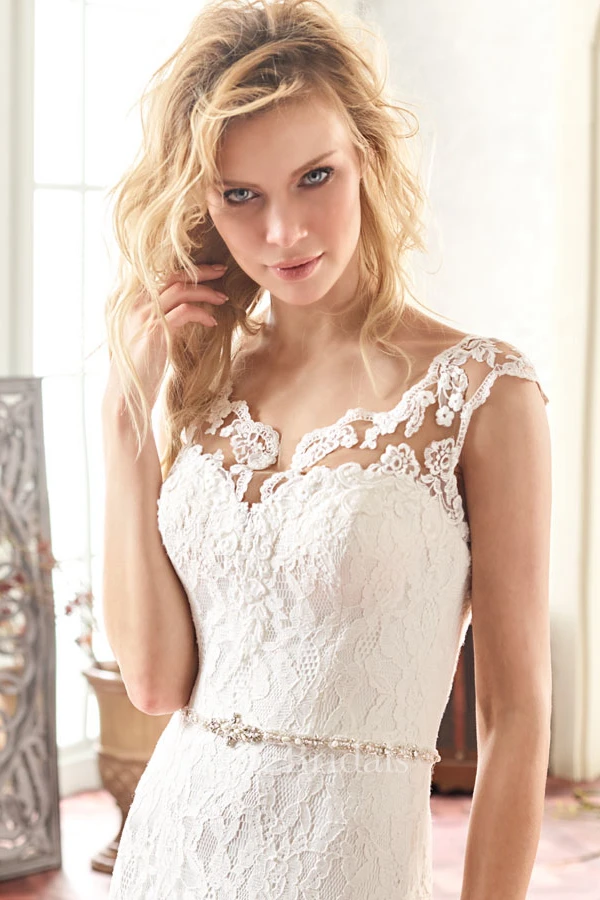 Square Long Split-Front Lace Wedding Dress With Sweep Train And Illusion