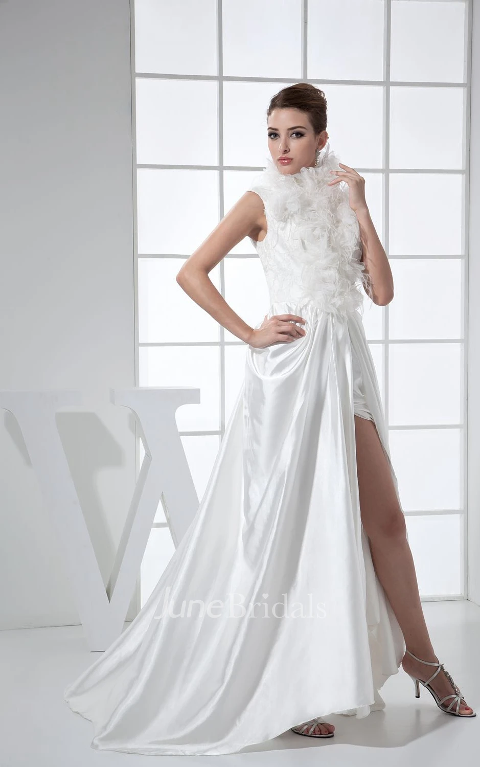 High-Neck Sleeveless Front-Split Dress With Keyhole Back