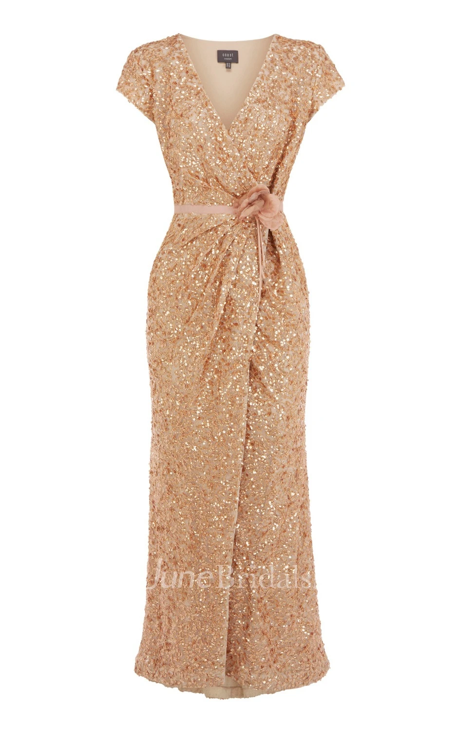 V-Neck Overall Sequined Dress With Front-Split Design