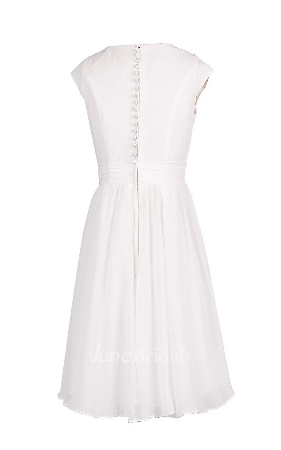 Short Sleeve Knee-length Chiffon Dress With Bowknot