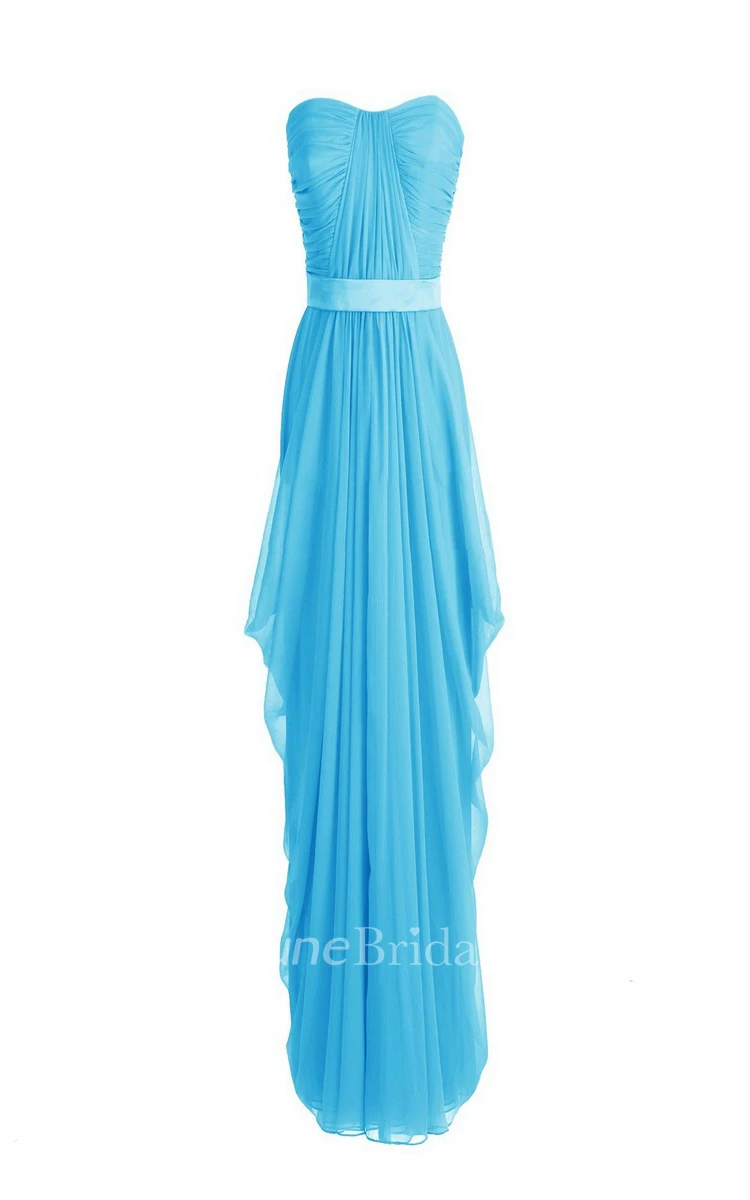 Strapless Asymmetrical Chiffon Gown With Pleats