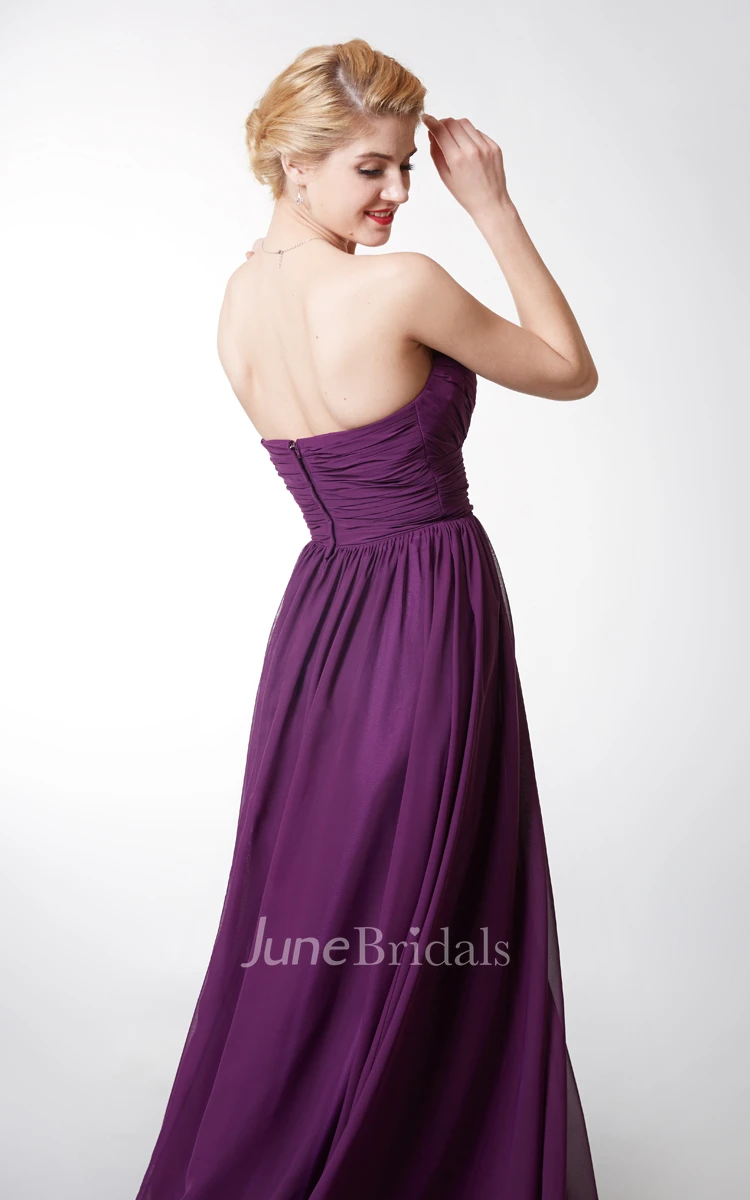 Strapless Ruched Empire Long Bridesmaid Dress