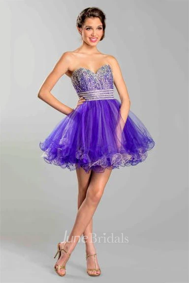 A-Line Short Sweetheart Sleeveless Backless Dress With Ruffles And Beading