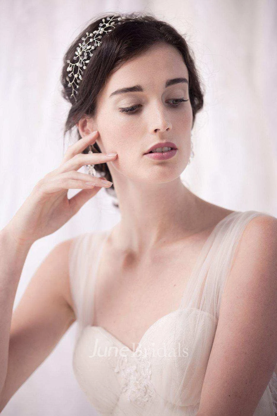 Straps Tulle Satin Lace Backless Lace-Up Corset Back Wedding Dress