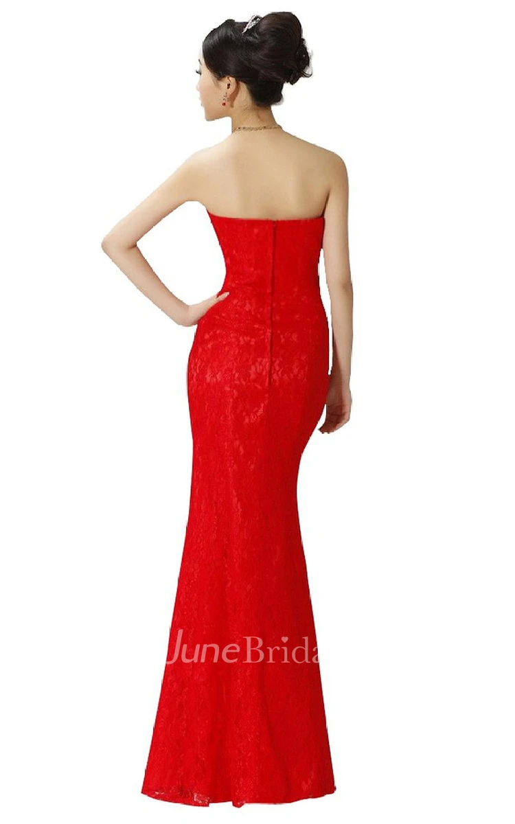 Strapless Floor-length Dress With Lace and Bow