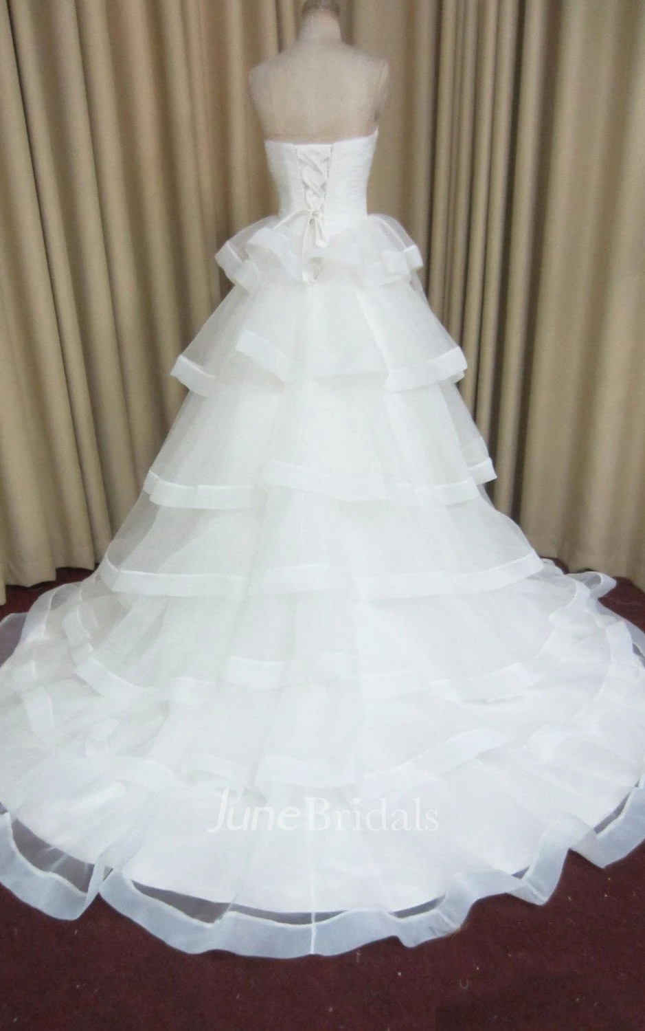 Sweetheart Bell Sleeve Organza Satin Dress With Beading Tiers Ruffles
