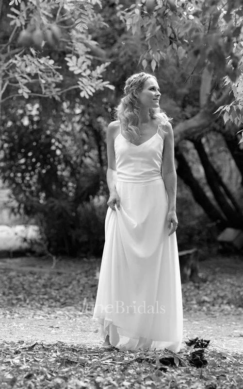 Bohemian Style Spaghetti Strap Long A-Line Chiffon Dress With Ruching