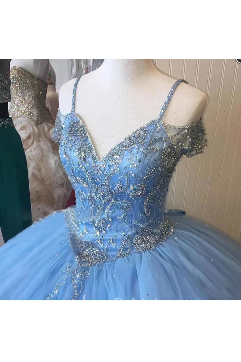 Ball Gown Off-the-shoulder Cap Sleeve Beaded Tulle Dress