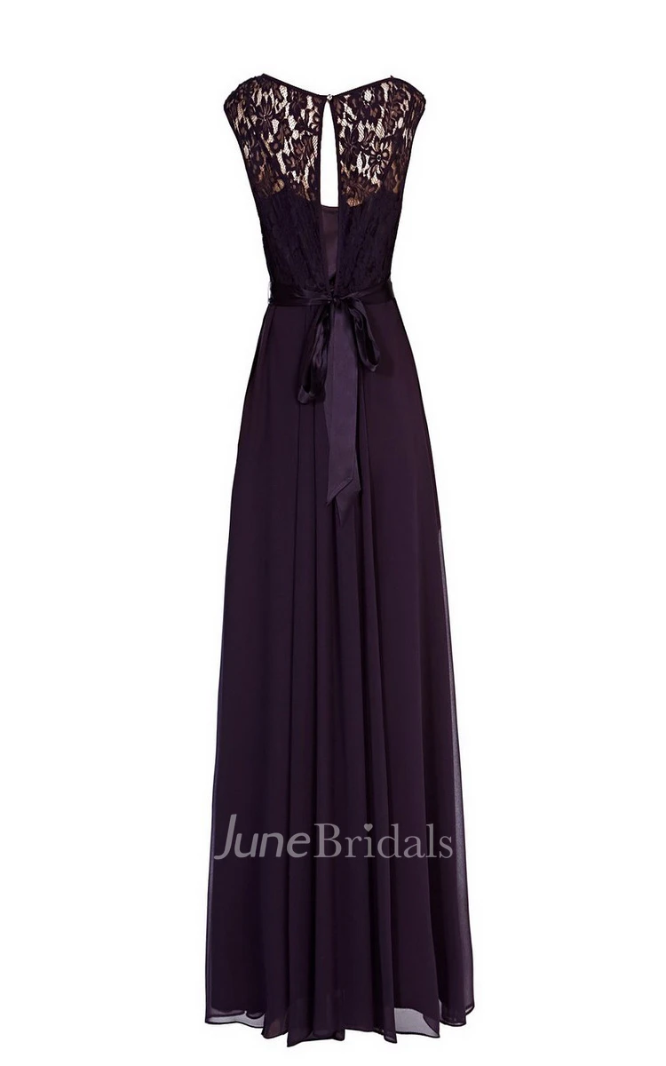 Off-shoulder Long Chiffon Gown With Illusion Lace Bodice