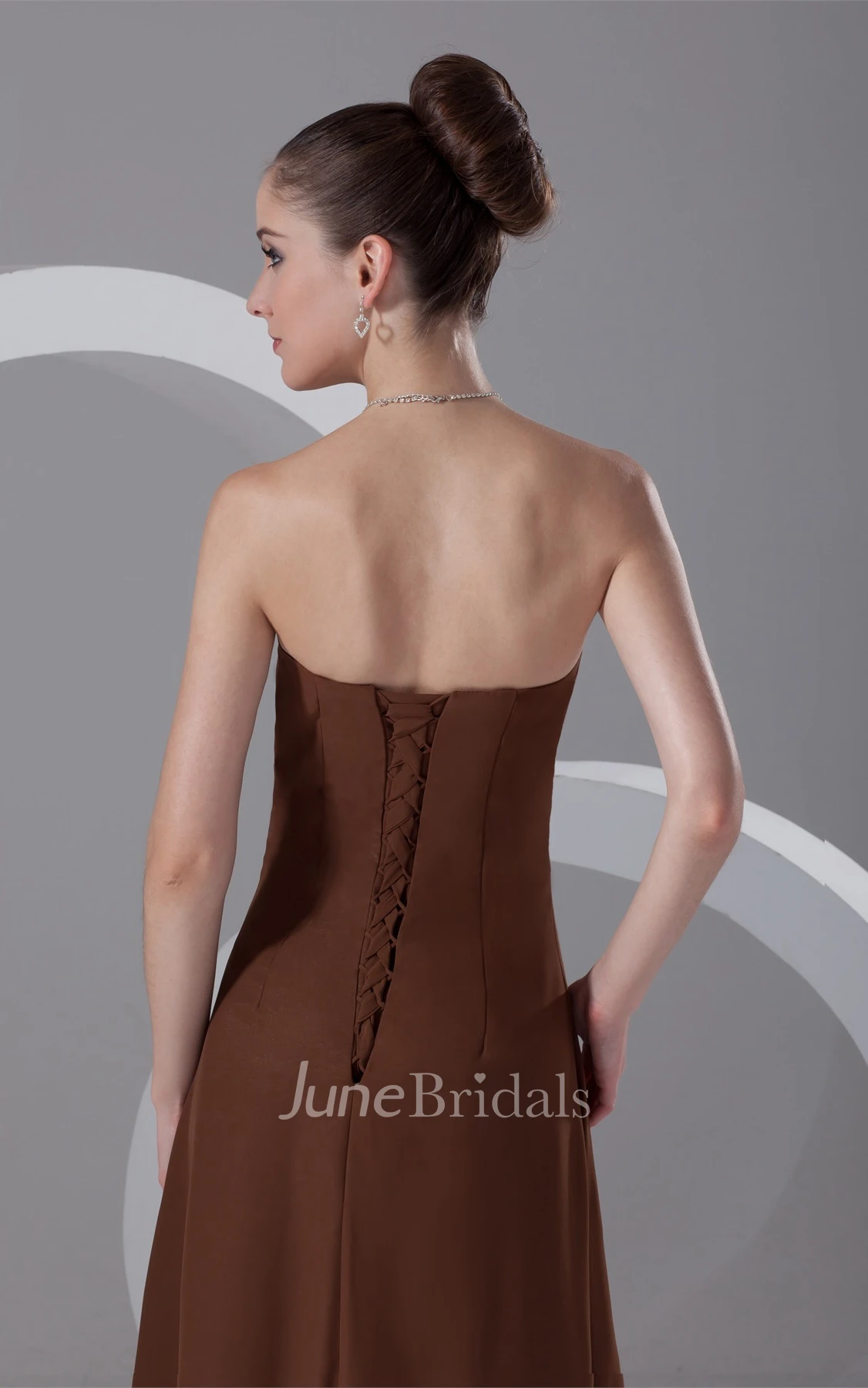 Strapless Chiffon Sheath Dress with Ruching and Corset Back