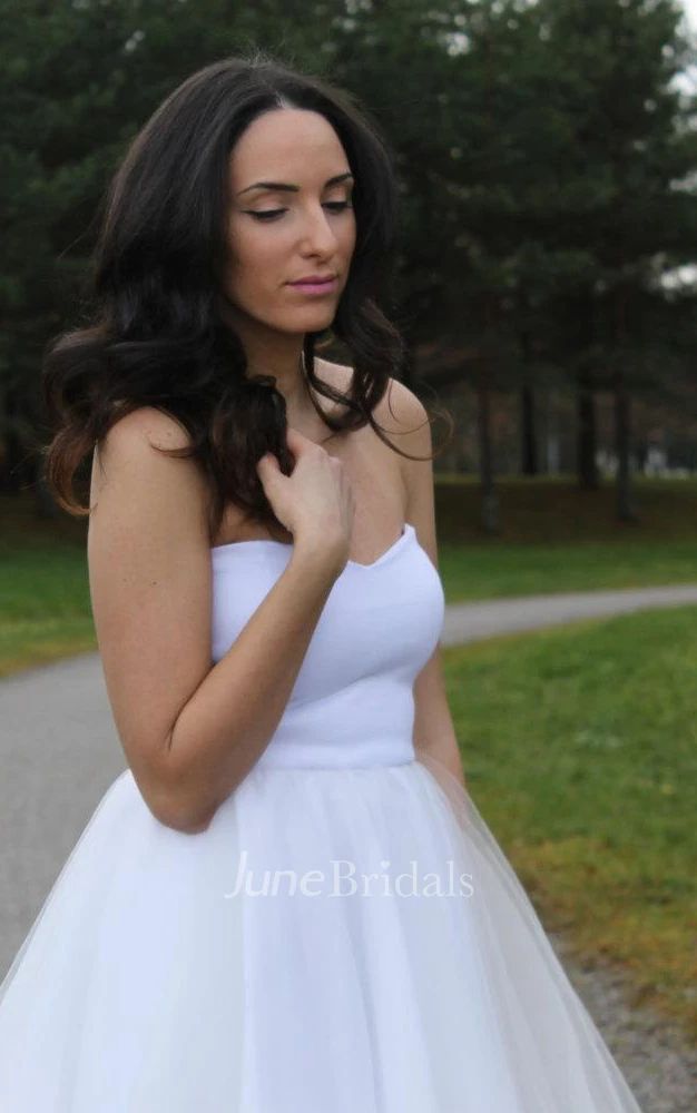 Strapless Short A-Line Tulle Wedding Dress With Pleats