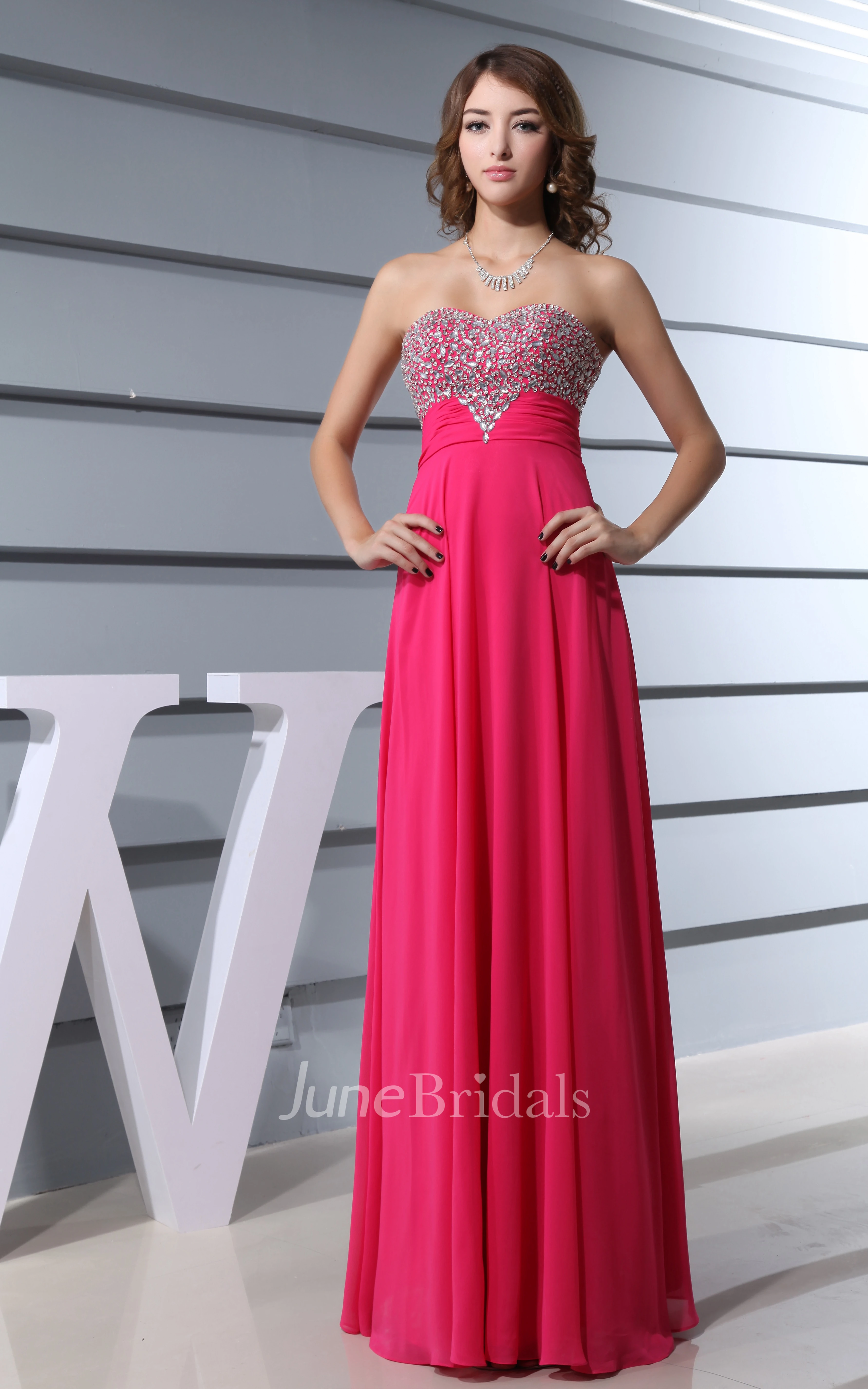 Sassy Sweetheart Chiffon Floor-Length Dress With Beaded Top