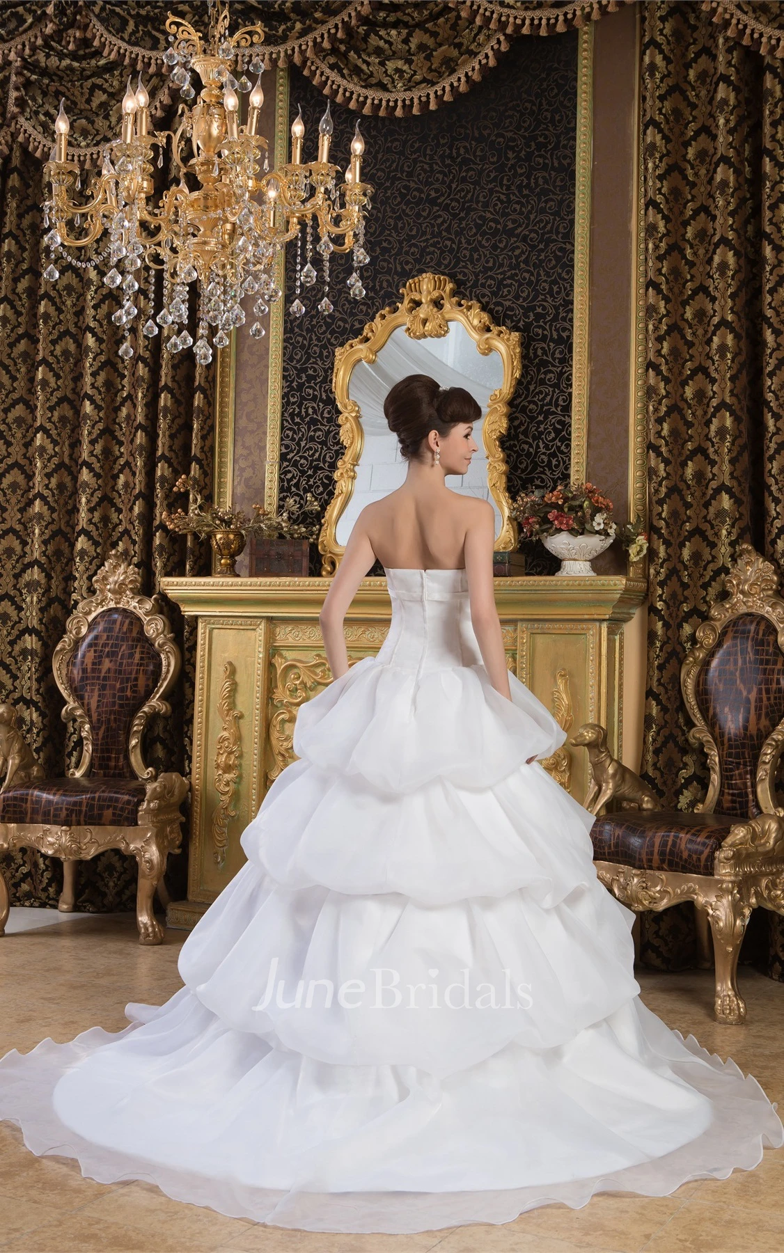 Strapless A-Line Tiered Dress with Bow and Pick-Up Design